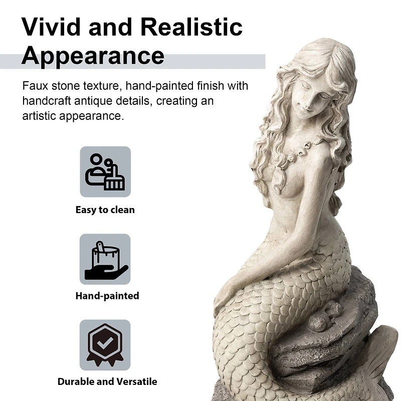 Glitzhome® 20" MGO Mermaid Garden Statue