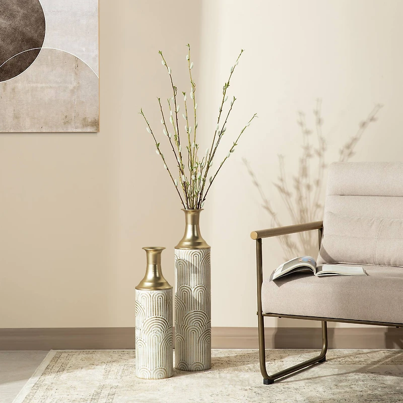 Glitzhome® Modern White & Gold Metal Floor Vases Set