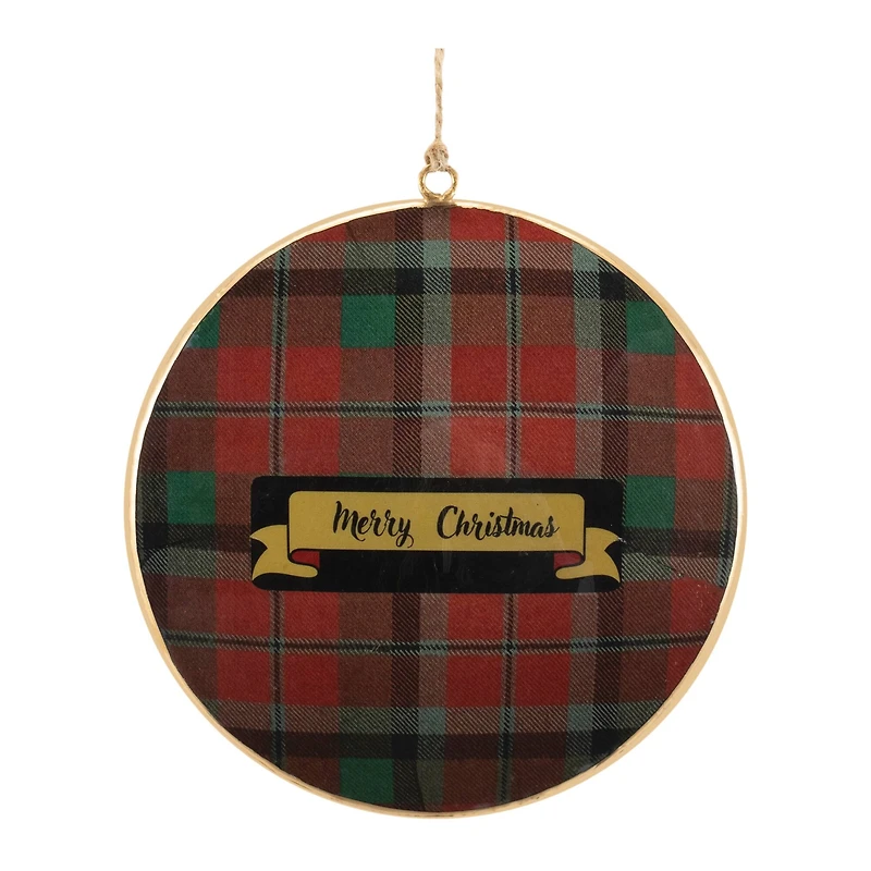 Metal Deer and Pine Tree Plaid Disc Ornament Set