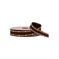 5/8" x 18ft. Brown & White Stitch Grosgrain Ribbon by Celebrate It®