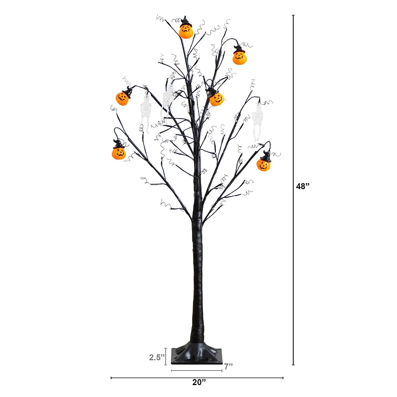 4ft. Pre-Lit Artificial Halloween Pumpkins and Skulls Ornament Tree with 64 Warm White LED Lights