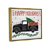 Stupell Industries Happy Holidays Christmas Tree Truck Framed Floater Canvas Wall Art