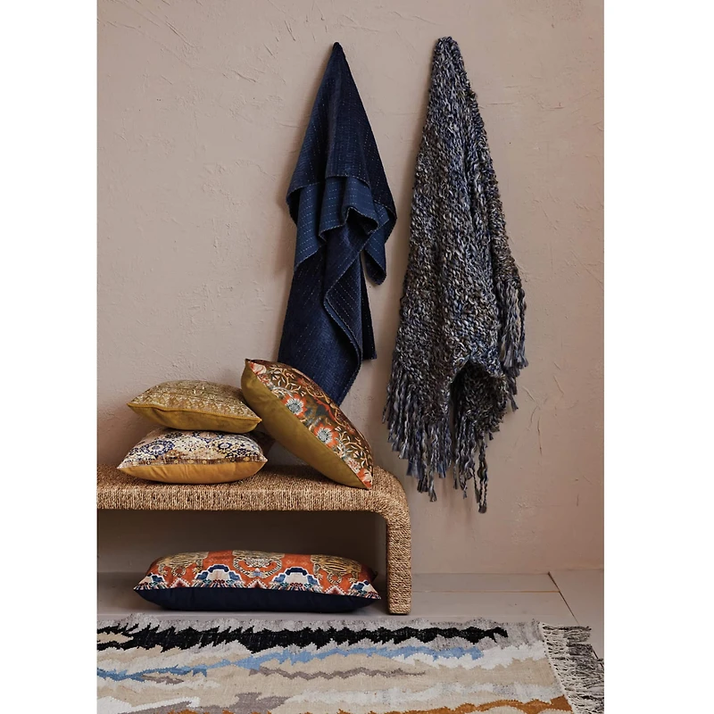 Hello Honey® 60" Blue & Brown Woven Mélange Acrylic Throw with Fringe