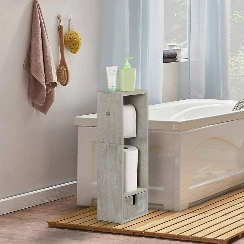 Rustic Gray Freestanding Wood Toilet Paper Holder
