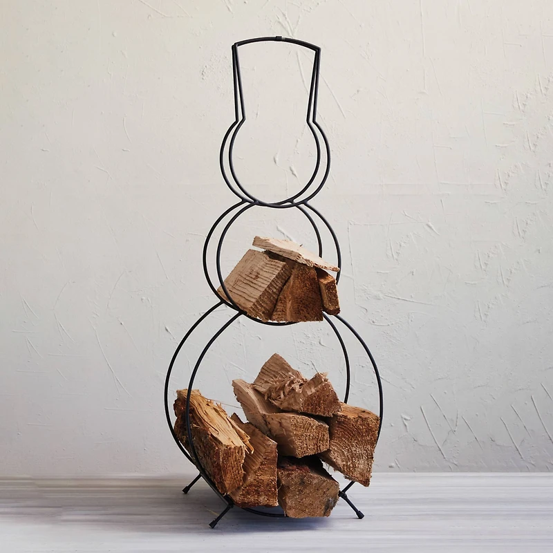 Hello Honey® 34.75" Black Metal Snowman Shaped Log Holder