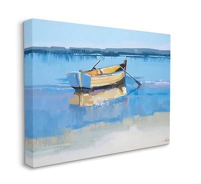 Stupell Industries Row Boat on Blue Coastal Shore Beach Landscape Canvas Wall Art
