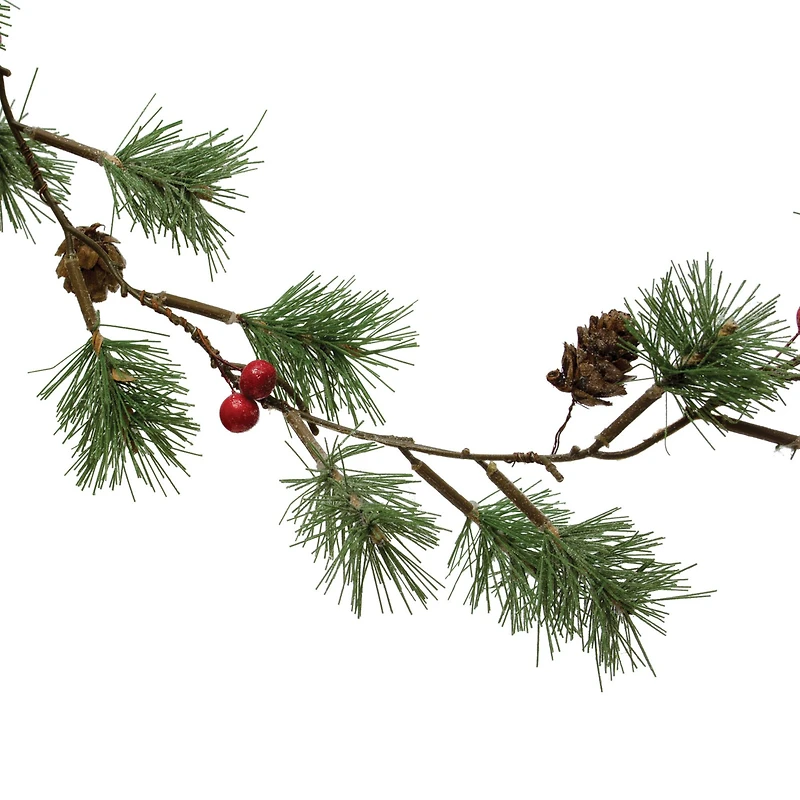 Hello Honey® 6ft. Faux Pine Needle & Red Berries with Natural Pinecones Garland