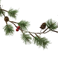 Hello Honey® 6ft. Faux Pine Needle & Red Berries with Natural Pinecones Garland