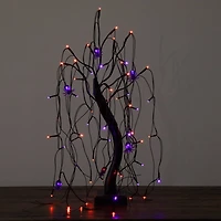 2ft. Pre-Lit Halloween Artificial Black Spooky Spider Willow Tree with 60 Orange & Purple LED Lights