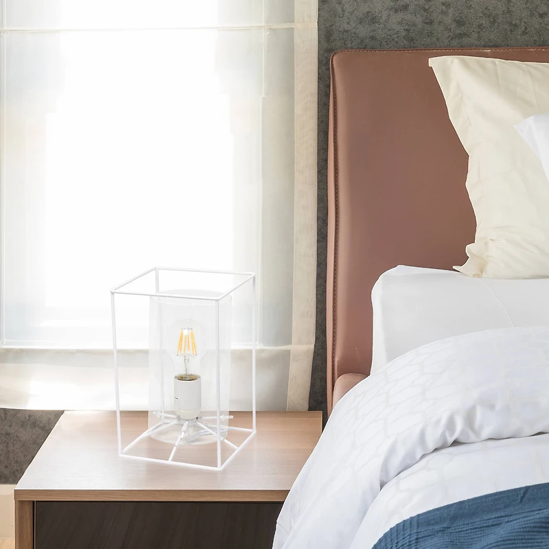 Lalia Home White Framed Table Lamp with Clear Cylinder Glass Shade