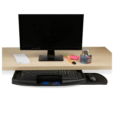 Mind Reader Black Sliding Keyboard Drawer With Writing Utensil Compartment & Mouse Pad