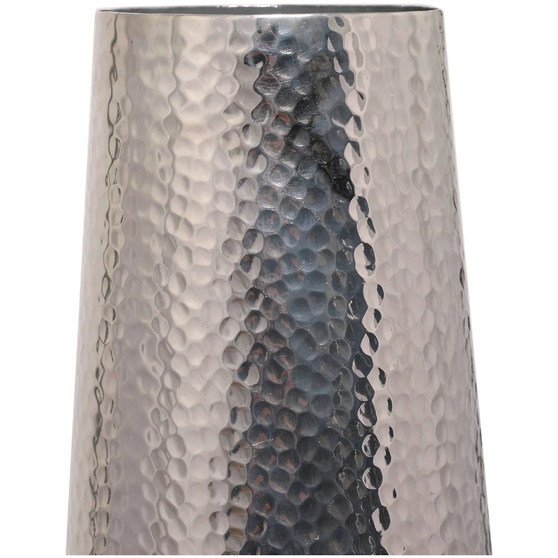 25" Silver Aluminum Tall Hammered Vase