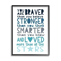 Stupell Industries Braver Stronger Smarter and Love Phrase Blue Typography in Frame Wall Art