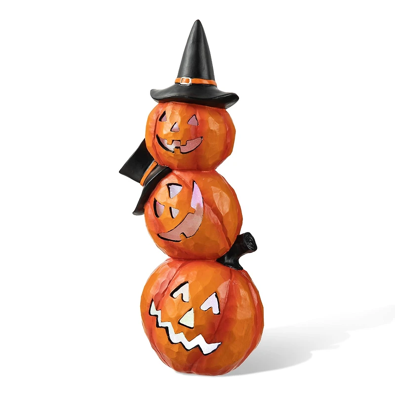 Glitzhome® 14" Lighted Halloween Stacked Resin Pumpkin Table Décor