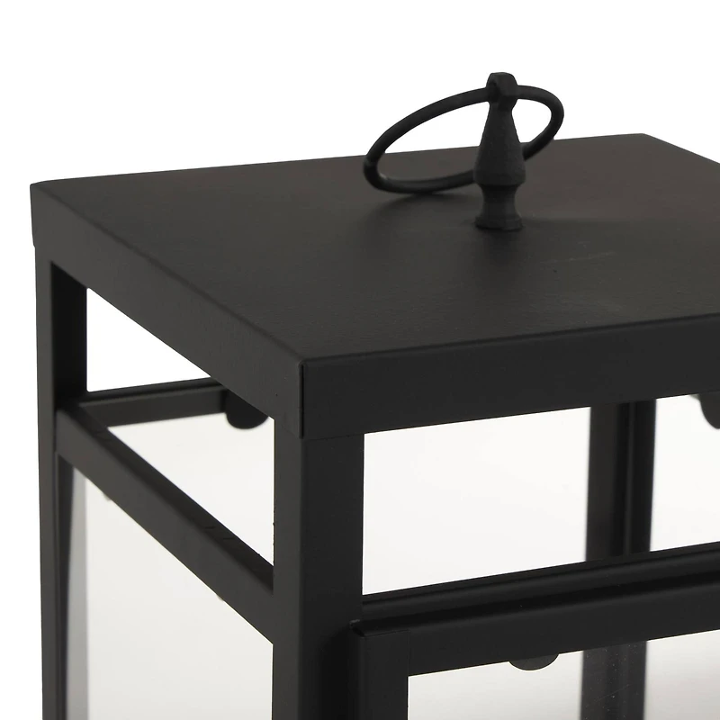 Black Minimalist Candle Lantern with Ring Handles Set