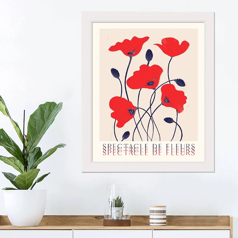 Spectacle De Fleurs Wall Print in White Frame
