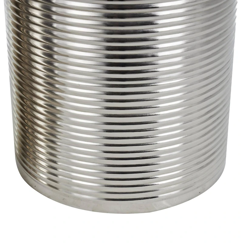 Silver Metal Ribbed Drum Accent Table Set