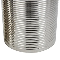 Silver Metal Ribbed Drum Accent Table Set