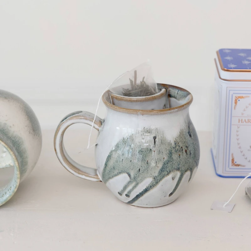 Hello Honey® Artisanal Stoneware Mug with Integrated Teabag Holder Set