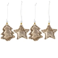 Sequin Stars and Trees Plush Christmas Ornaments - 4" - Gold - Set of 4