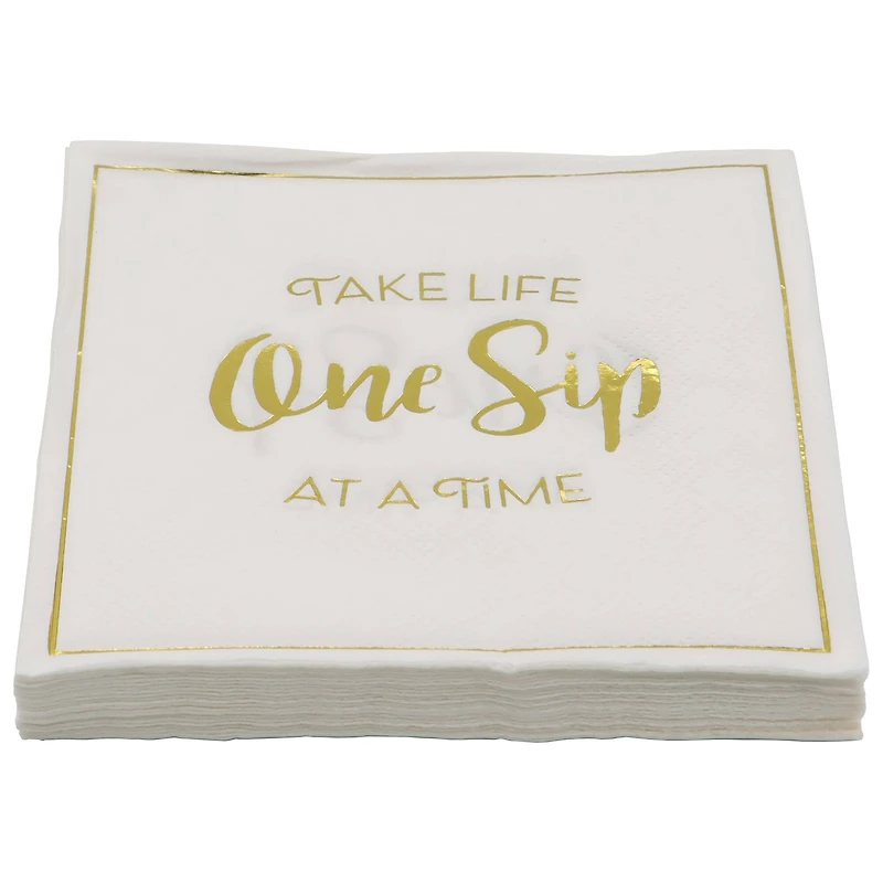 Gold & White One Sip Life Beverage Napkins, 20ct. by Celebrate It™
