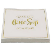 Gold & White One Sip Life Beverage Napkins, 20ct. by Celebrate It™