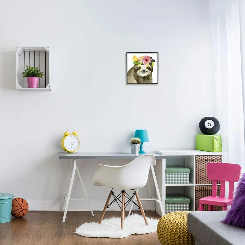 Stupell Industries Coachella Ready Sloth in Flower Crown Framed Wall Art