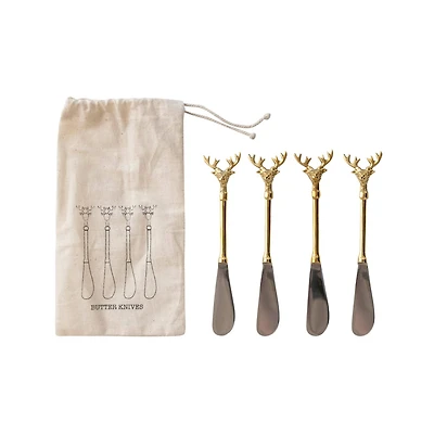 Hello Honey® Gold Reindeer Handle Stainless Steel & Brass Canapé Knife Set
