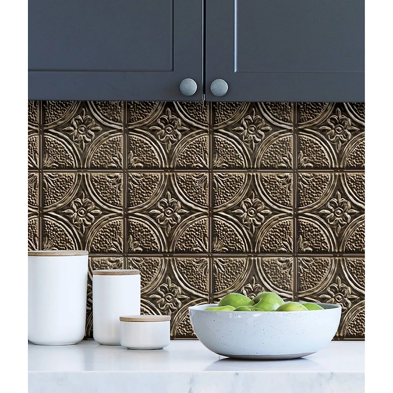 InHome Camden Antique Bronze Tin Peel & Stick Backsplash Tiles