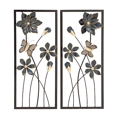 28" Black Metal Traditional Floral Wall Décor Set
