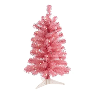 2ft. Pre-Lit Pink Artificial Christmas Tree, Clear LED Lights