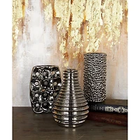 Set of 3 Silver Ceramic Glam Vase, 8" x 5"