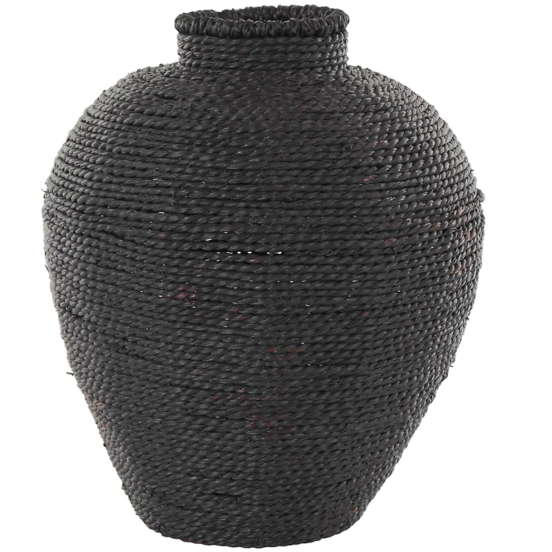 13" Black Handmade Wrapped Pot Metal Vase