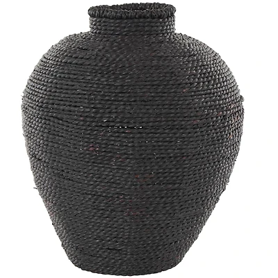 13" Black Handmade Wrapped Pot Metal Vase