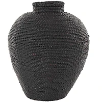 13" Black Handmade Wrapped Pot Metal Vase