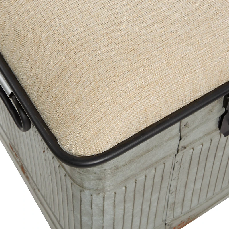 Grey Iron & Fabric Farmhouse Bench