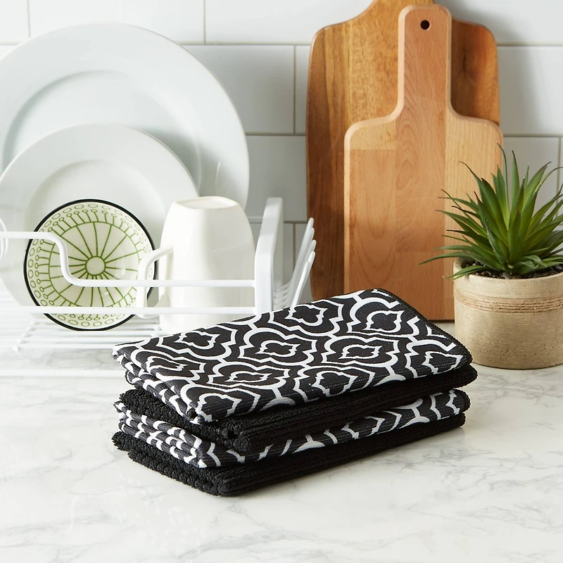 DII® Black Lattice Microfiber Dishtowel Set
