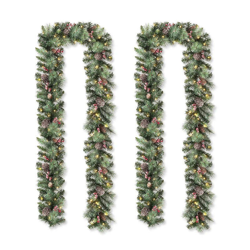 Glitzhome® 6ft. Pre-Lit Glittered Pinecones & Berries Christmas Garland, 2ct.