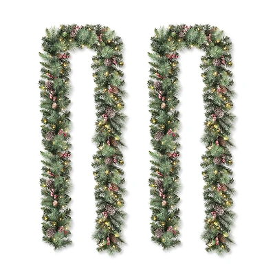 Glitzhome® 6ft. Pre-Lit Glittered Pinecones & Berries Christmas Garland, 2ct.