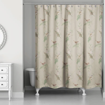 Pine & Birds on Brown Shower Curtain