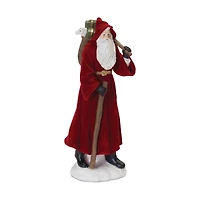Flocked Santa Figurine with Hood & Staff Set