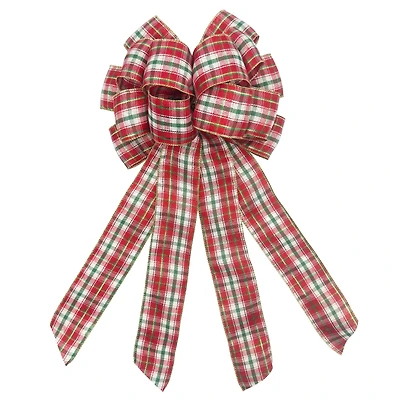 20.5" Red, White & Green Plaid Tree Bow by Celebrate It®