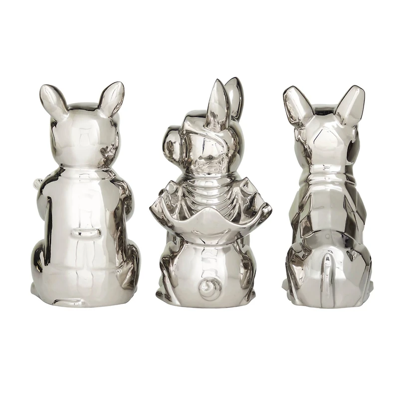 CosmoLiving by Cosmopolitan Silver Porcelain Bulldog with Sunglasses Sculpture Set