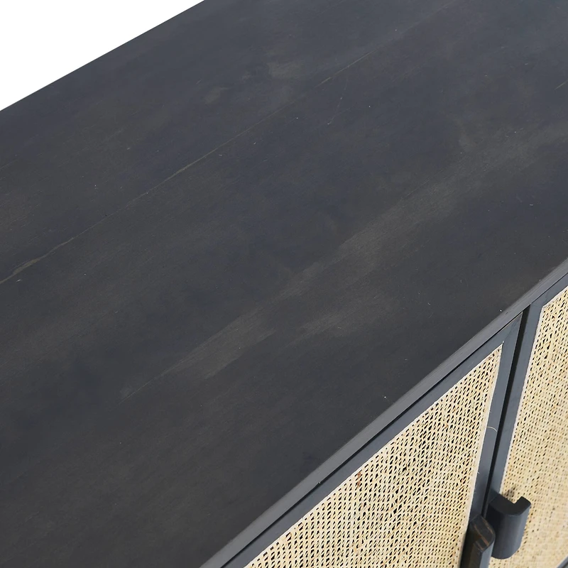 Hello Honey® 47" Boho Woven Rattan and Wood Cabinet with Doors, Shelf