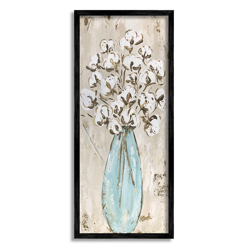 Stupell Industries Expressive Cotton Florals Blue Vase Rustic Still Life Framed Wall Art