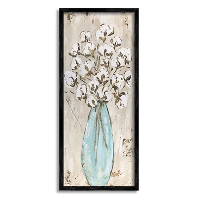Stupell Industries Expressive Cotton Florals Blue Vase Rustic Still Life Framed Wall Art