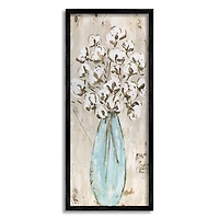 Stupell Industries Expressive Cotton Florals Blue Vase Rustic Still Life Framed Wall Art