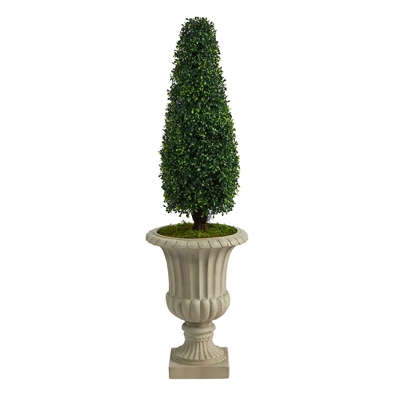 4ft. Boxwood Tower Topiary Tree in Sand Finished Urn
