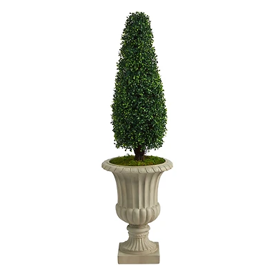 4ft. Boxwood Tower Topiary Tree in Sand Finished Urn
