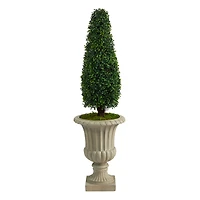4ft. Boxwood Tower Topiary Tree in Sand Finished Urn